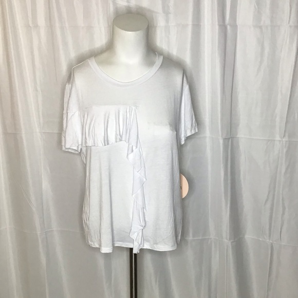 White cotton front ruffle shirt sleeve tshirt S - Picture 1 of 4